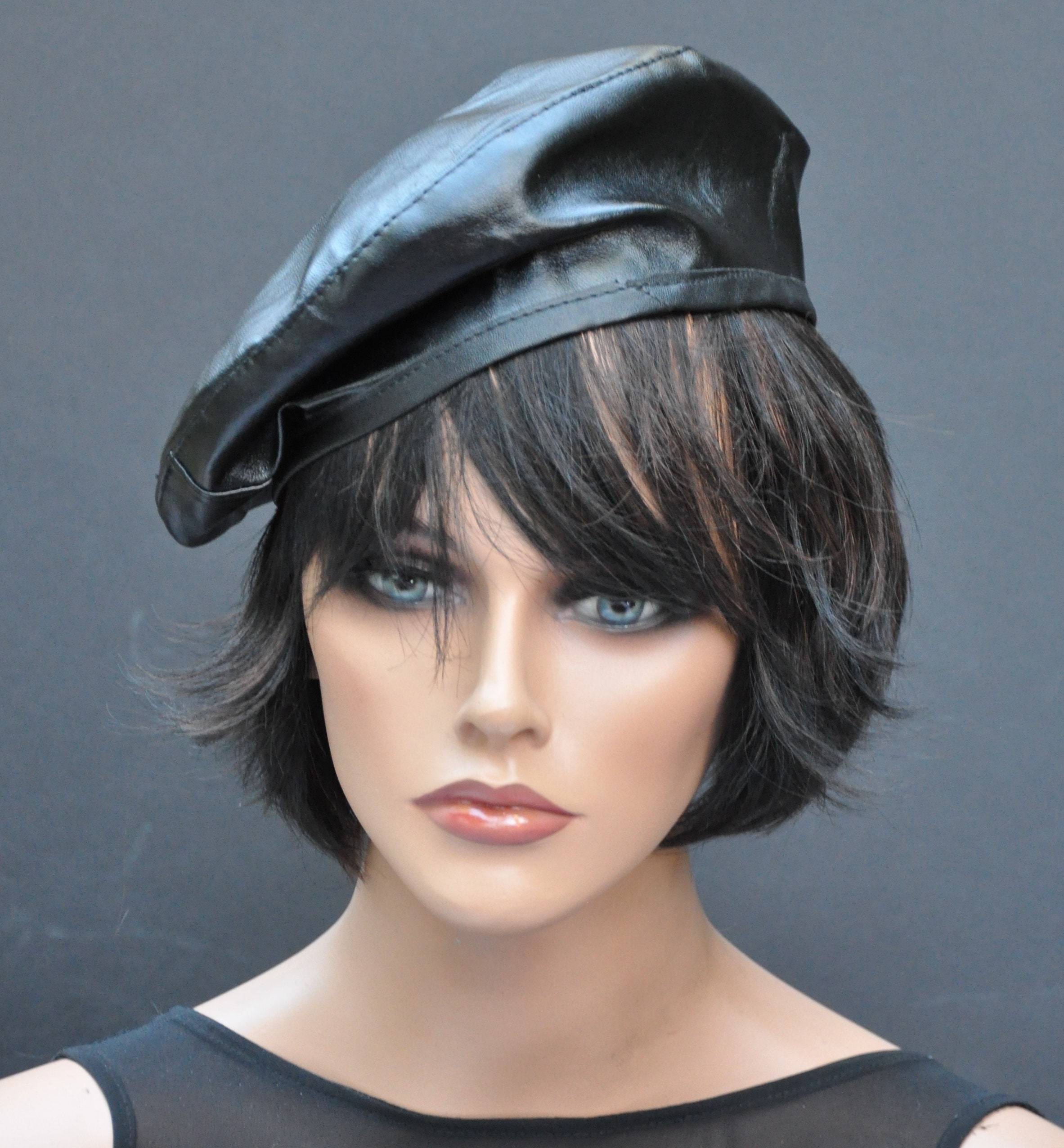 leather black beret