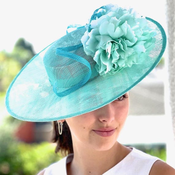 Derby Hat Wedding Hat, Turquoise Derby Hat, Aqua Ascot Hat, Church Hat Women's Formal Hat Vintage Style, Kentucky Derby Hat, Saucer Disc Hat