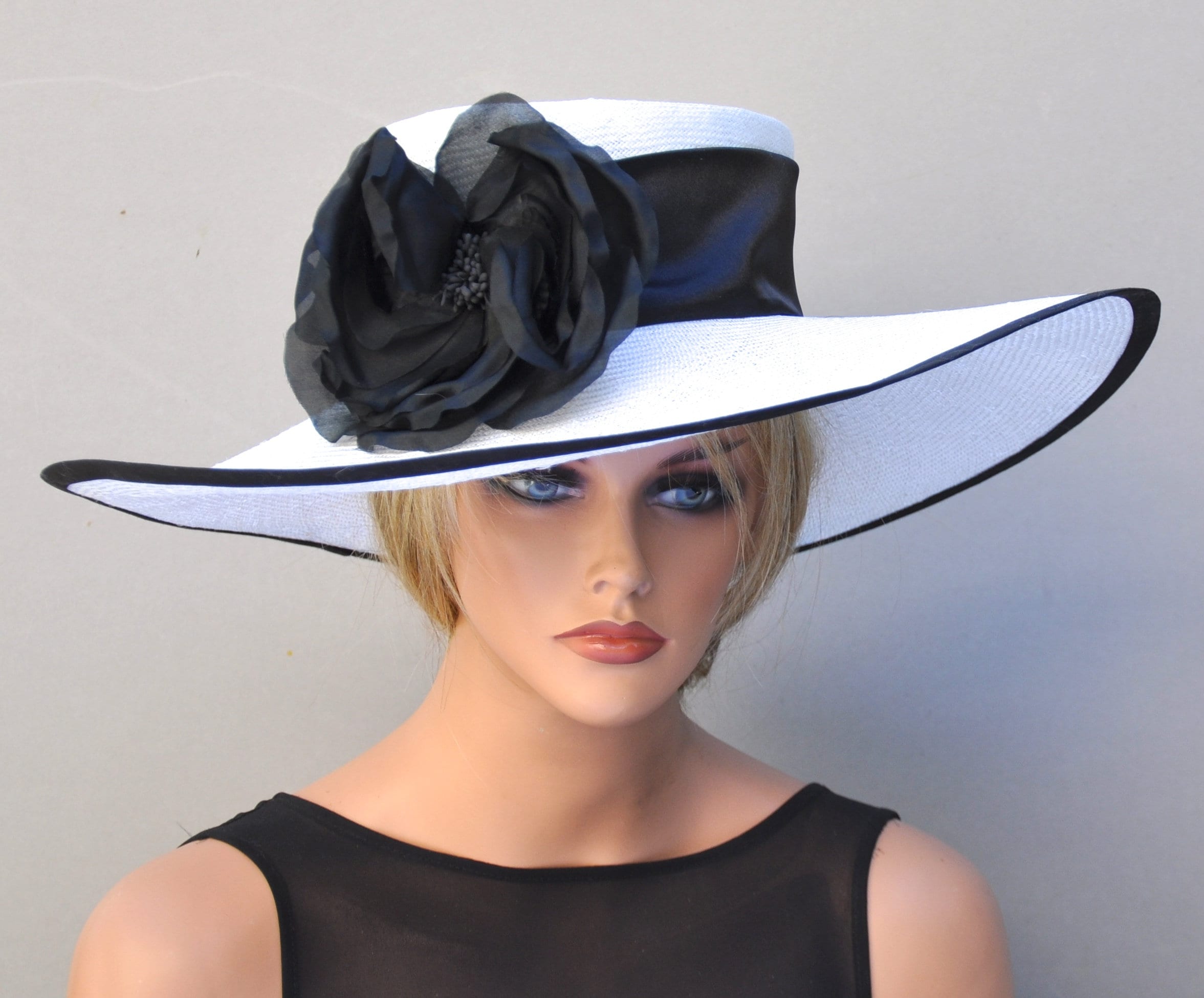 Kentucky Derby Hat, Wedding Hat, Women's Black and White Hat, Ladies