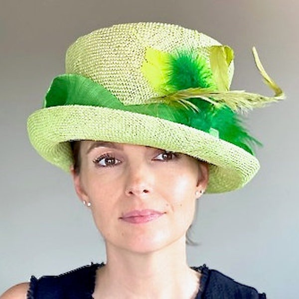 Kentucky Derby Hat, Woman's Lime Green Hat, Formal Emerald Green Hat, Women's Easter Hat  Derby Hat Wedding Hat, Formal Hat, Tea Party Hat