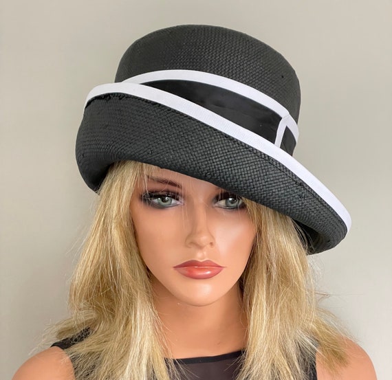 Wedding Hat, Derby Hat, Church Hat, Ladies Tailored Hat, Women's formal summer hat, Women's Black and White Hat
