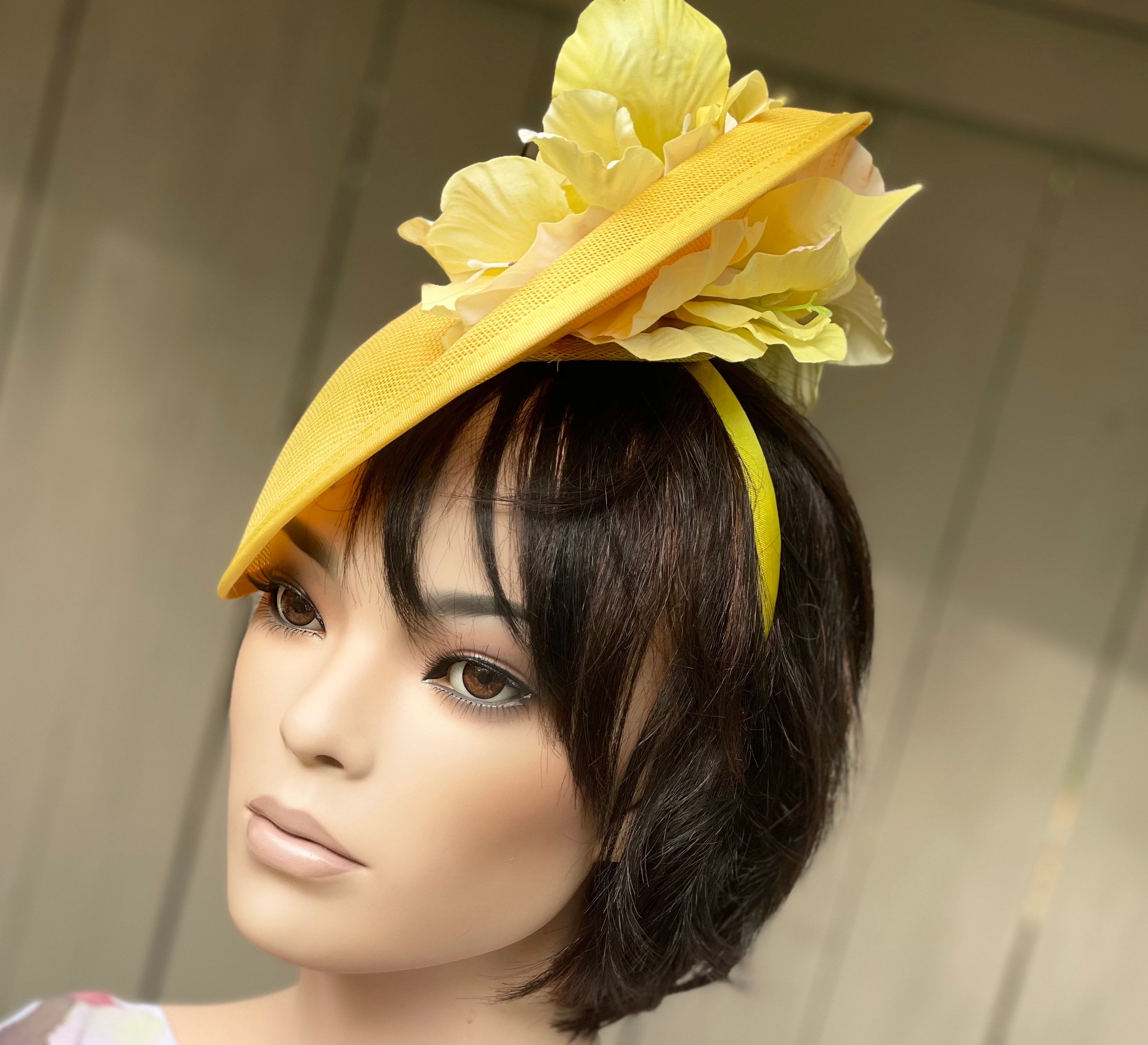 Kentucky Derby Hat, Fascinator Hat, Wedding Hat, Formal Yellow Hat