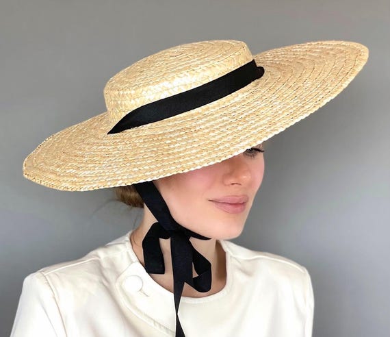 Wide Brim Boater Hat, Kentucky Derby Hat, Wedding Hat, Women's Straw Boater Hat, Horse Race Hat, Garden Party Hat, Sun Block Hat