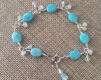 Ocean Sea Blue Peruvian Opal Sterling Silver Crystal Beach Bracelet