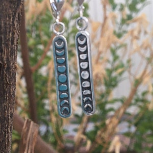 Sun Moon Eclipse Sterling Silver Bar Dangle Earrings