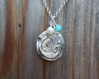 Mermaid in Sterling Silver Beach Surf Swim Ocean Necklace
