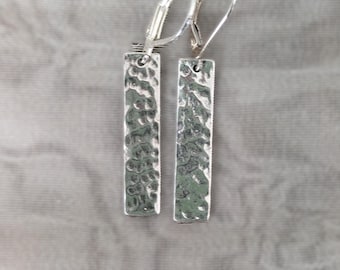 Sterling Silver Pounded Bar Dangle Earrings