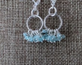Boucles d'oreilles pendantes aigue-marine en argent sterling