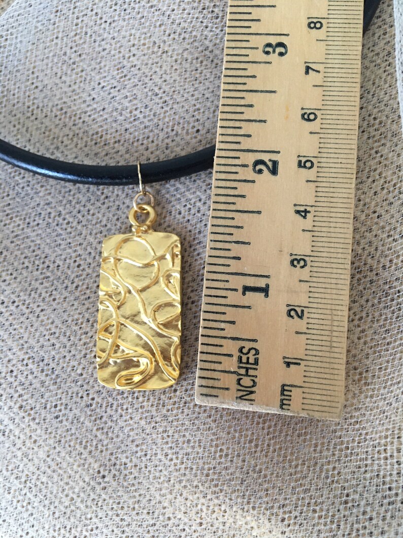 Rectangle Modern Matt Gold Contemporary Pendant Black Leather Necklace
