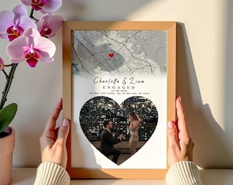 Stampa regalo di fidanzamento con mappa e foto personalizzate - Ricordo unico per coppie, regalo di anniversario, regalo per fidanzati, poster con mappa personalizzata