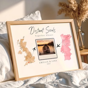 Carte personnalisée de l'amitié interurbaine avec photo - Cadeau personnalisé pour les meilleurs amis vivant séparément - Art mural toujours ensemble, carte personnalisée