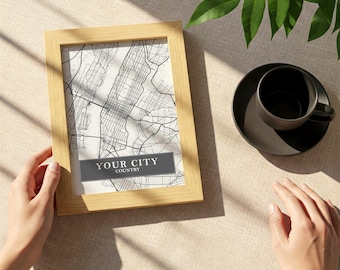 Mapa de ciudad personalizado, cualquier ciudad, cualquier pueblo, mapa personalizado, impresión de mapa personalizado, mapa personalizado, tu ciudad, arte mural imprimible, póster de mapa personalizado