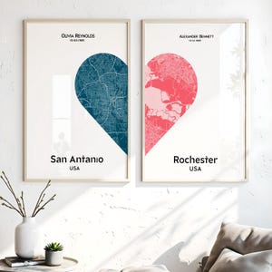 Personalisierte paar Kartendruck | Custom Dual City Herzkarte | Benutzerdefinierte Verlobung Karte Druck, Hochzeitsgeschenk, benutzerdefinierte Karte Druck, Paar Karte Geschenk
