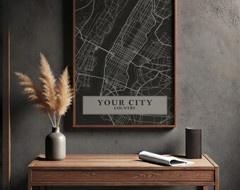 Custom Map Print - Personalized City Map Print & Custom City Map Art | Travel Map, USA Map Wall Art, Engagement Gift, Map Gift, Black Map