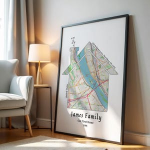 Stampa mappa casa personalizzata - Stampa artistica personalizzata con la posizione della casa, regalo per la prima casa, decorazione da parete per la nuova casa, regalo per trasloco, regalo di inaugurazione della casa