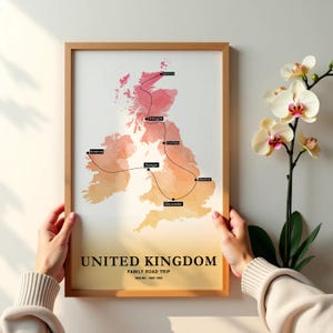 Personalisierte Aquarell Road Trip Map Print - Individuelle Name & Datum Aquarell Kunst - Einzigartiges Abenteuer Geschenk für Reisende, Reise Wandkunst