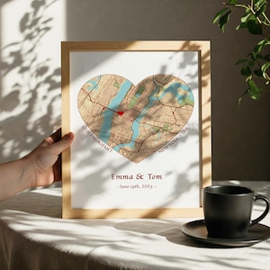Impression de carte de fiançailles personnalisée, art de carte d'amour personnalisé pour les couples fiancés, art mural de carte de ville unique et cadeau de mariage pour elle, impression de plan de ville