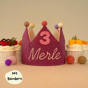 Personalisierte Musselin Kinderkrone mit Name, Geburtstagskrone, Stoffkrone für Kinder aus Baumwolle, Kostüm für Kinderparty, handgemacht