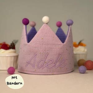 Personalisierte Kinderkrone aus Leinen mit Name und Zahlen | Geschenk zum Kindergeburtstag | Neutrales Design
