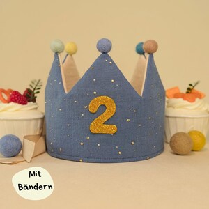 Personalisierte Musselin Kinderkrone mit Zahlen, Krone zum ersten Geburtstag, Stoffkrone für Kinder aus Baumwolle, handgemacht
