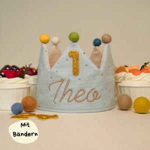 Personalisierte Musselin Kinderkrone mit Name, Geburtstagskrone, Stoffkrone für Kinder aus Baumwolle, Kostüm für Kinderparty, handgemacht