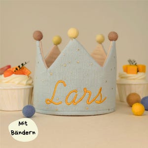 Personalisierte Kinderkrone aus Leinen mit Zahlen | Geschenk zum Kindergeburtstag | Erinnerung zum 1. Geburtstag | Neutrales Design