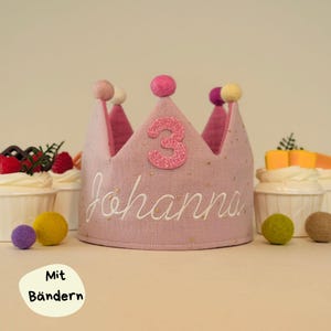Personalisierte Musselin Kinderkrone mit Name, Geburtstagskrone, Stoffkrone für Kinder aus Baumwolle, Kostüm für Kinderparty, handgemacht