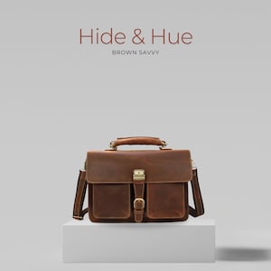 Full Grain Leather Messenger Bag: 15.6&quot; Laptop Briefcase, Brown Satchel