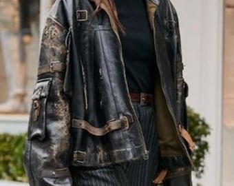 ヴィンテージブラウンシープスキンレザートレンチコート - 70年代