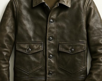 Chaqueta militar de cuero de los años 20, hecha a mano: abrigo de invierno de piel de vaca desgastada