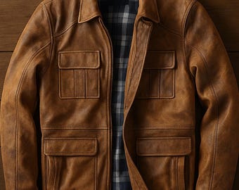 Vintage Brown Cowhide Leather Field Coat: Men's Retro Bomber Jacket