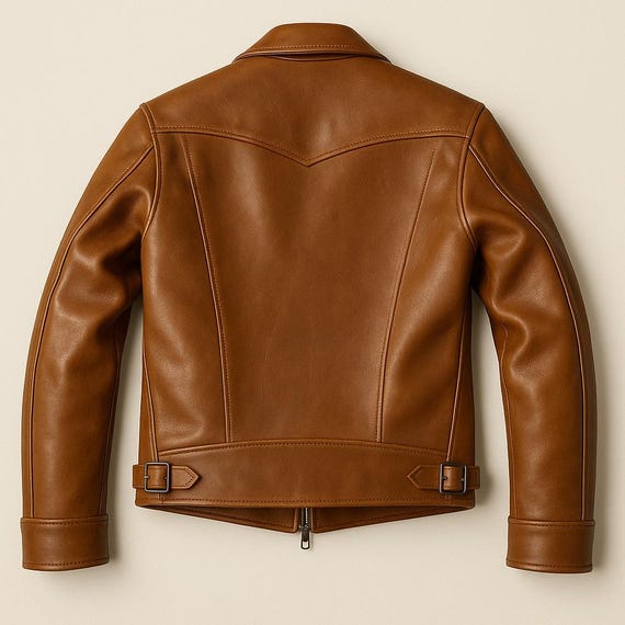 Men's Tan Leather Jacket, Vintage Motorcycle Style, Cowhide