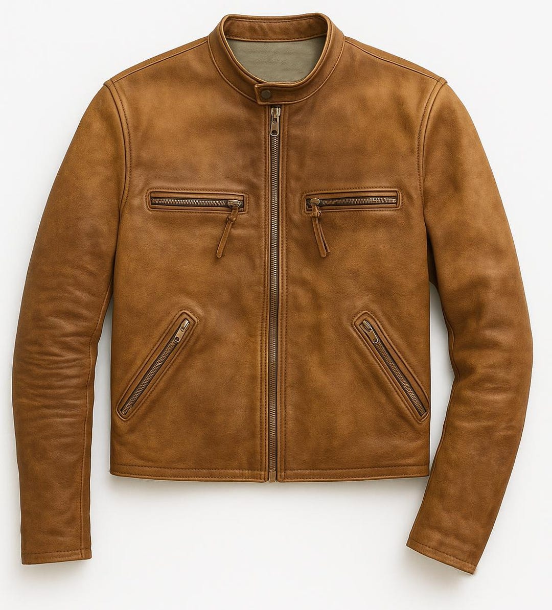 Handmade Cafe Racer Biker Jacket: Distressed Tan Cowhide Leather - Etsy