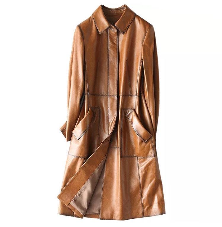 ヴィンテージブラウンシープスキンレザートレンチコート - 70年代