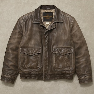 90s Military Aviator Style Vintage Brown Leather Bomber Jacket Men, Heavy Duty Handmade, Cowhide Leather, Distressed Men&#39;s Streetwear Coat