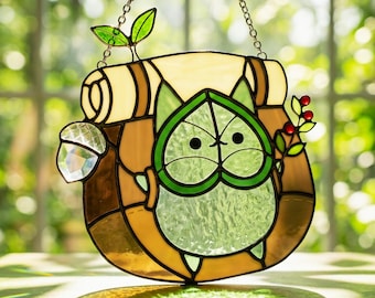 Korok Legend Of Zelda Faux Stained Glass Suncatcher, Window Hanging Art, Gaming Room Decor, Cute Geek Gift