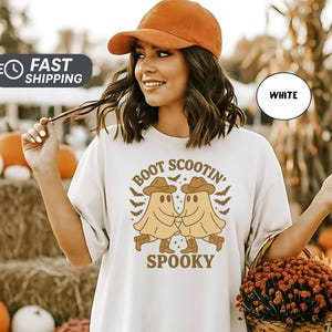 Comfort Colors Boot Scootin Spooky Shirt, Cowboy Ghost Western Halloween Shirt Women , Cute Fall Spooky Season Shirt, Country Ghost T Shirt