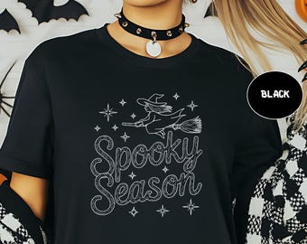 Comfort Colors 1717 Witch Shirt, Spooky Season Halloween Tee, Cute Witch On Broomstick Shirt, Fall Witchy T-Shirt, Autumn Spooky Gift Tee