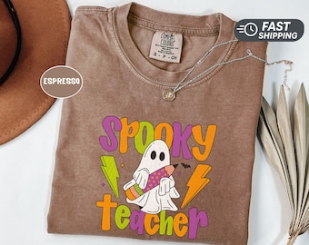 Spooky Teacher Shirt Halloween Teacher Shirt Retro Ghost Teacher Shirt Comfort Colors Fall Teacher Gift Cute Teacher Halloween Tee