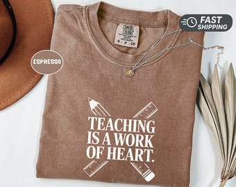 Teaching Is a Work of Heart Shirt, Teacher Appreciation Valentine Tee, Coquette Bow Teacher Gift, Back to School, Comfort Colors Shirt