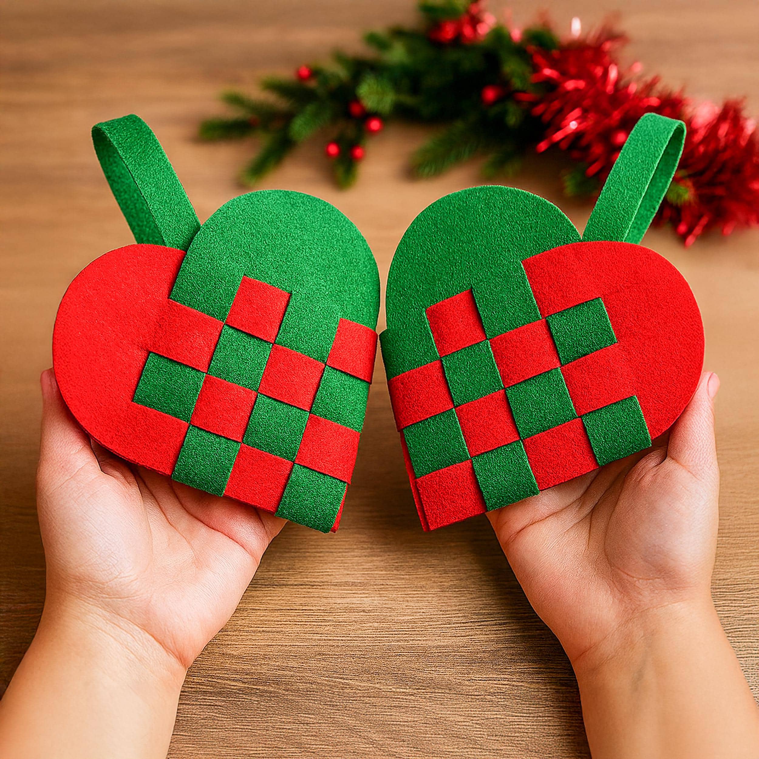 Christmas Heart Ornament Pattern, DIY Woven Felt Scandinavian