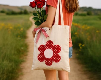 Flower Tote Bag Sewing Pattern, Handmade Cotton Purse PDF Template for Beginners