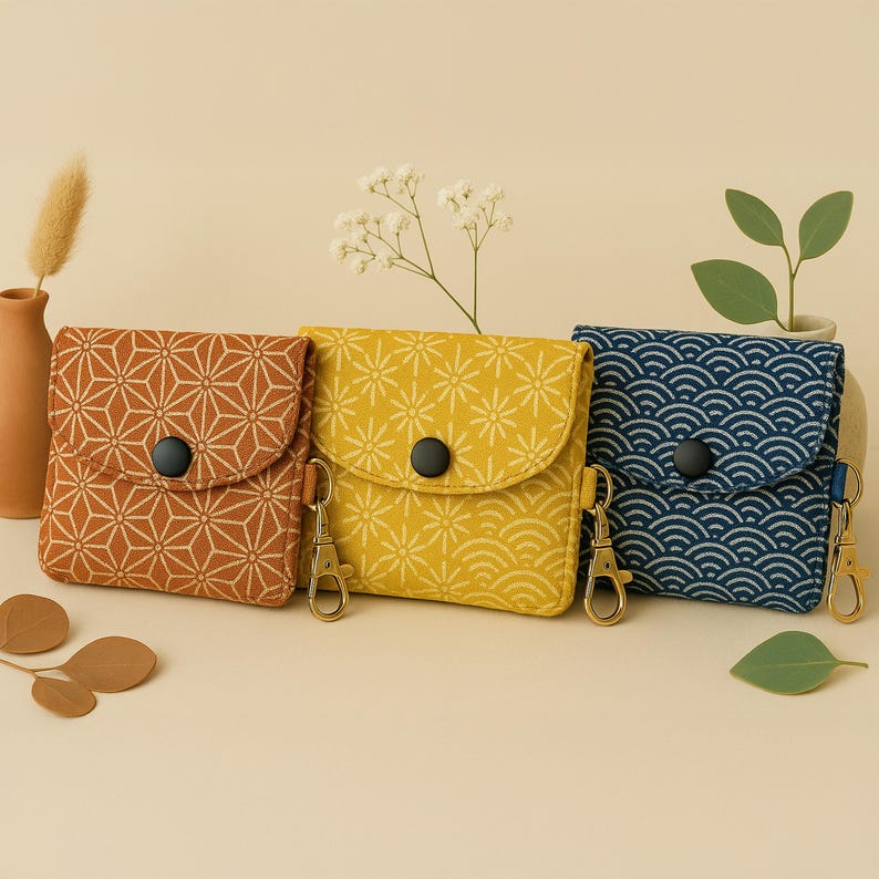 PDF Sewing Pattern for Small Fabric Card Holder Wallet with Keychain | DIY Coin Purse Template | Snap Closure Wallet Pattern