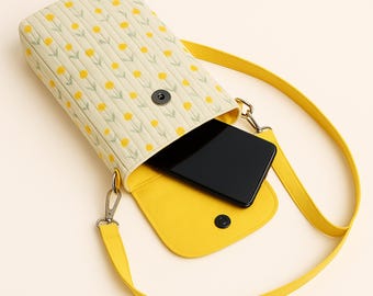 Crossbody Phone Bag Pattern Sewing PDF – Easy Beginner DIY Purse with Floral Fabric