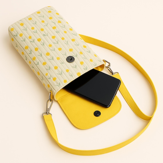 Crossbody Phone Bag Pattern Sewing PDF – Easy Beginner DIY Purse with Floral Fabric