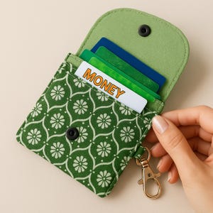 PDF Sewing Pattern for Small Fabric Card Holder Wallet with Keychain | DIY Coin Purse Template | Snap Closure Wallet Pattern