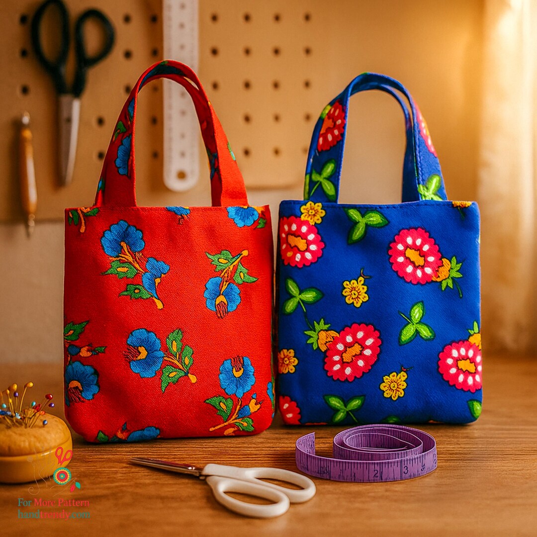 Mini Floral Tote Bag Sewing Pattern – Reversible Fabric Handbag PDF ...