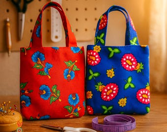 Patron de couture pour mini sac fourre-tout fleuri - Tutoriel PDF pour sac à main réversible en tissu pour débutants