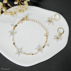 Brautjungfer Perlen Schmuck Set, Perlen Armband und Ohrringe, Hochzeitsgeschenk für Sie, eleganter Brautschmuck, Minimalist Perlen Zubehör
