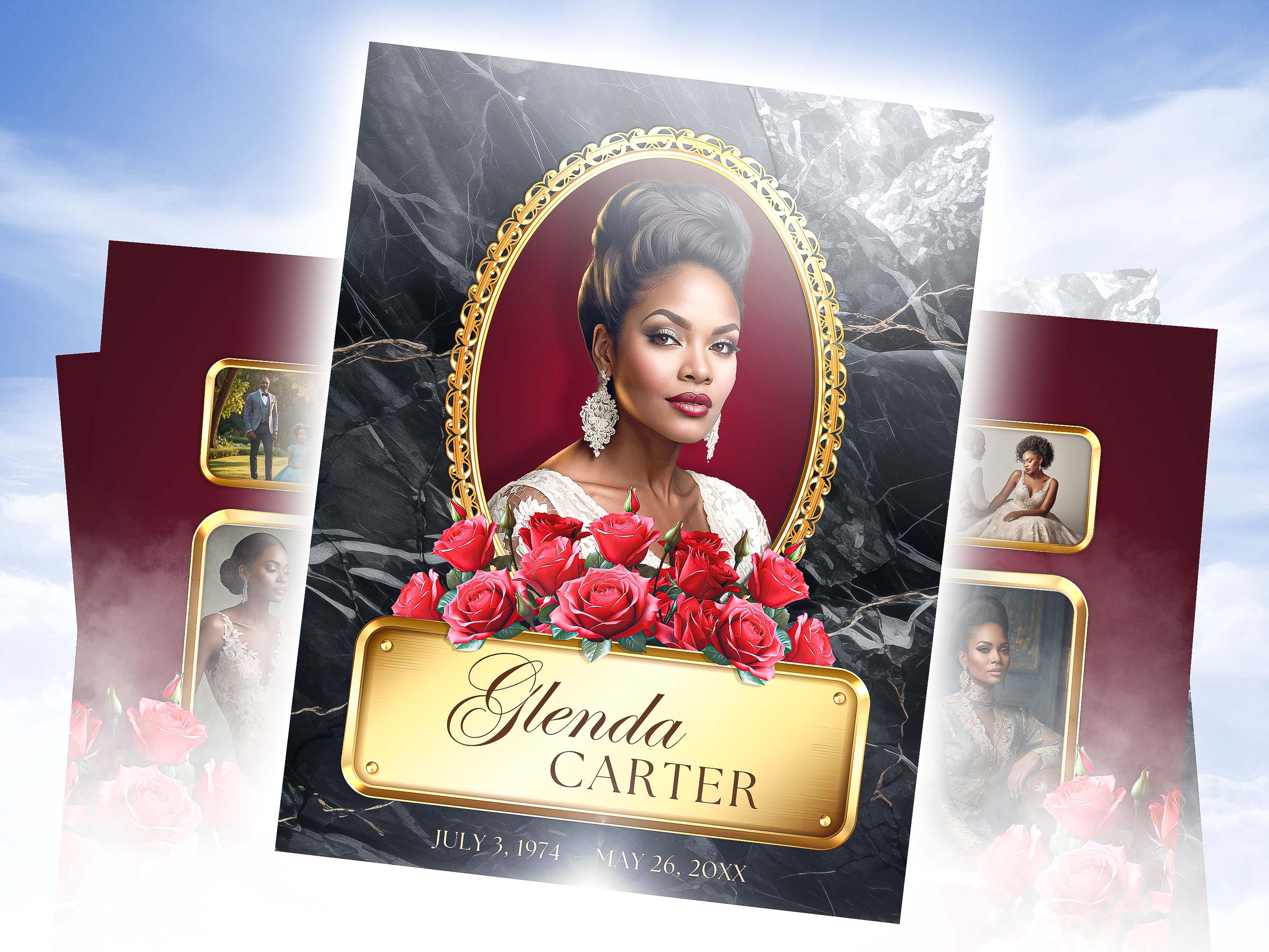 Red Roses Funeral Program Template, Celebration of Life, Printable ...